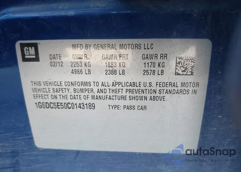 2012 Cadillac Cts Standard z USA, uszkodzony, nr VIN 1G6DC5E50C0143189